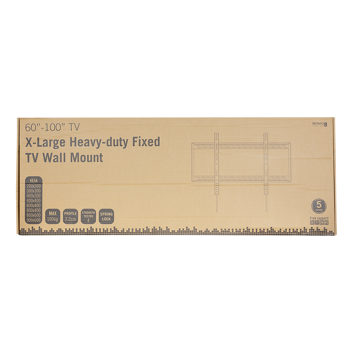 Deltaco Heavy-duty Fast TV-Väggfäste, 60-100", 100kg, svart
