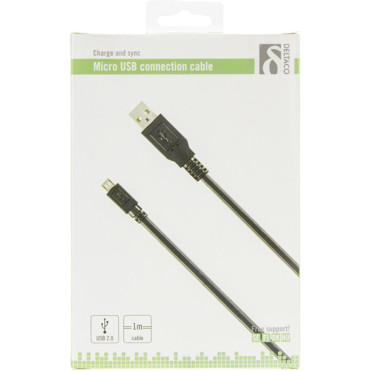 Deltaco MicroUSB-kabel, 1m, svart