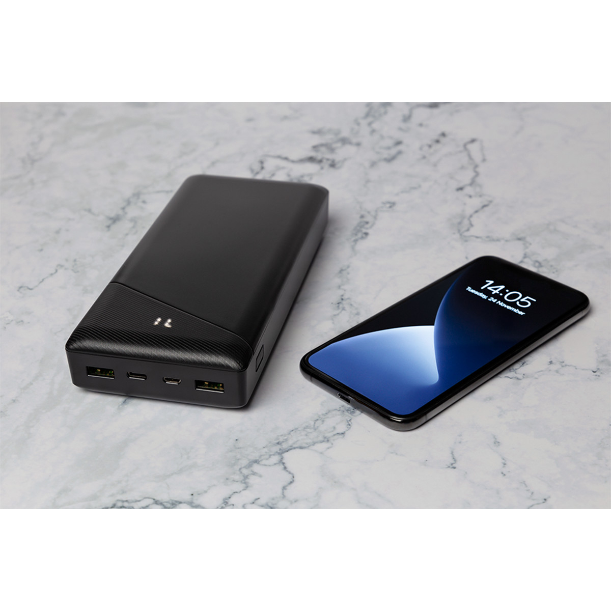 Deltaco Powerbank med snabbladdning, USB-C+USB-A, 30.000mAh