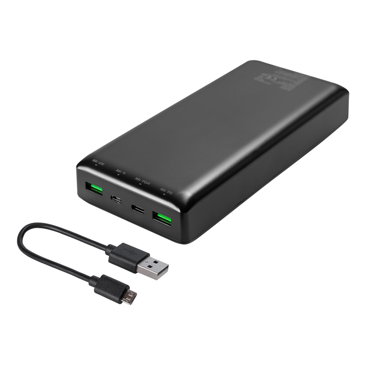 Deltaco Powerbank med snabbladdning, USB-C+USB-A, 30.000mAh