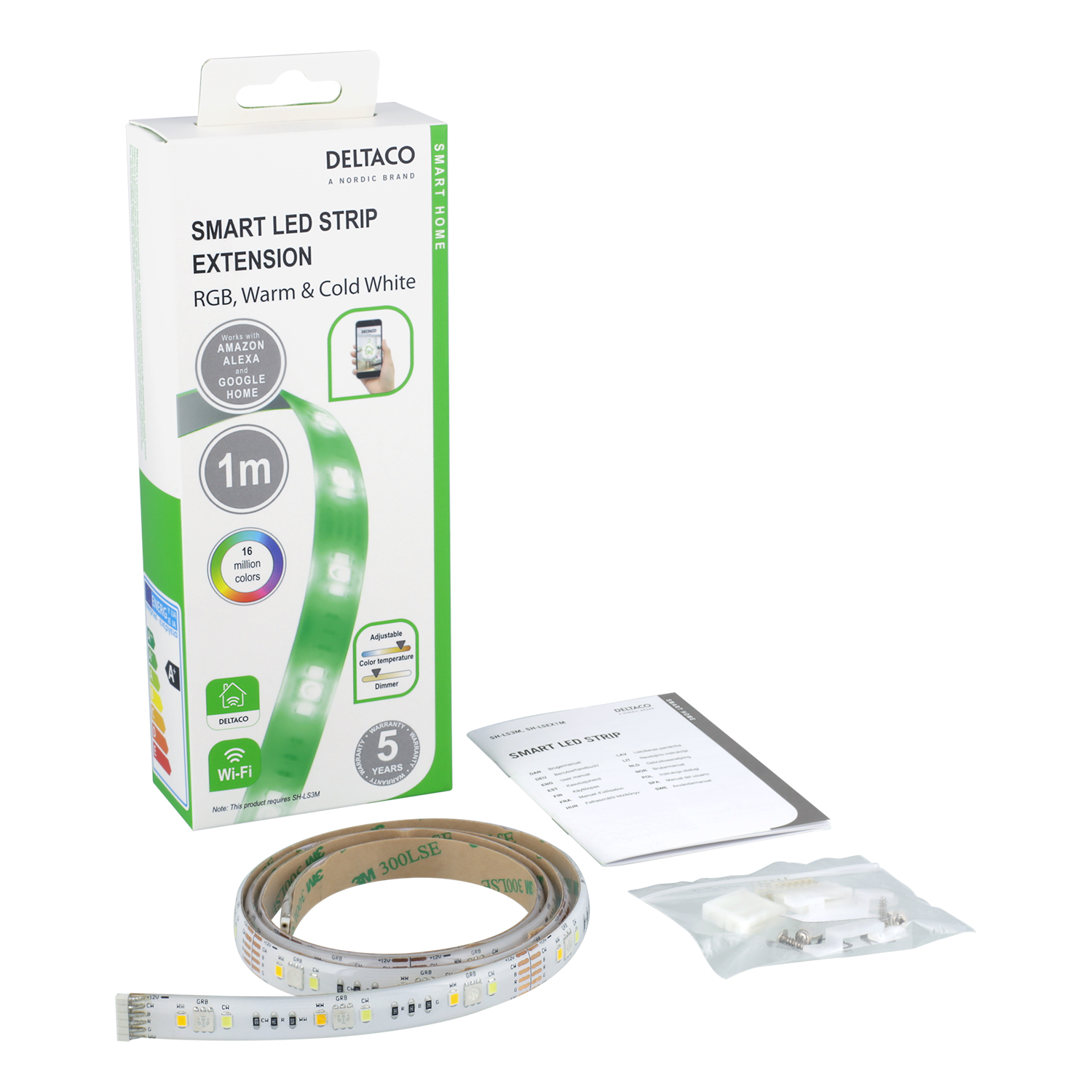 Deltaco Smart Home LED-list förlängning, 1m, RGB, 2700K-6500K