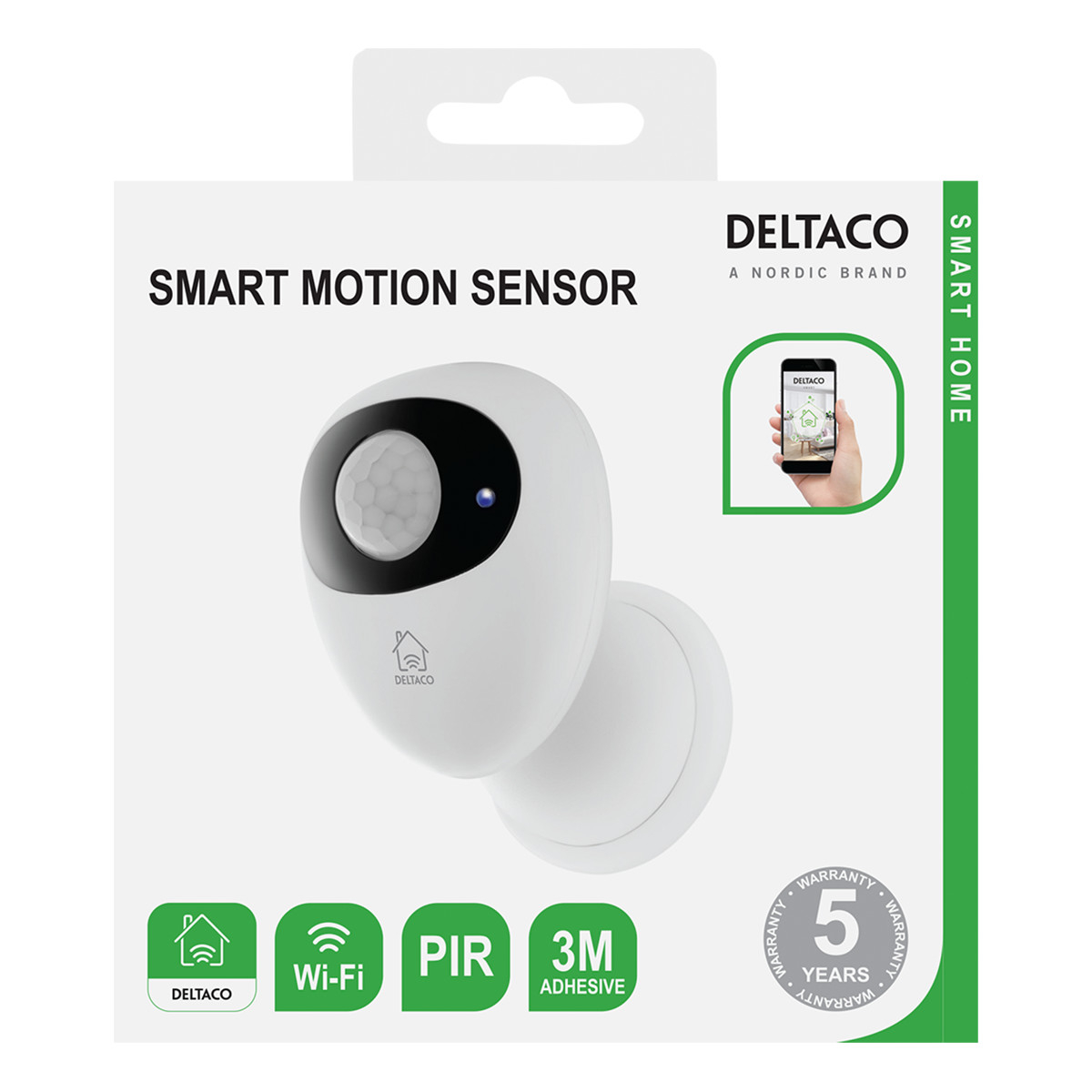 Deltaco Smart Home Rörelsesensor, PIR, WiFi, 2.4GHz, vit