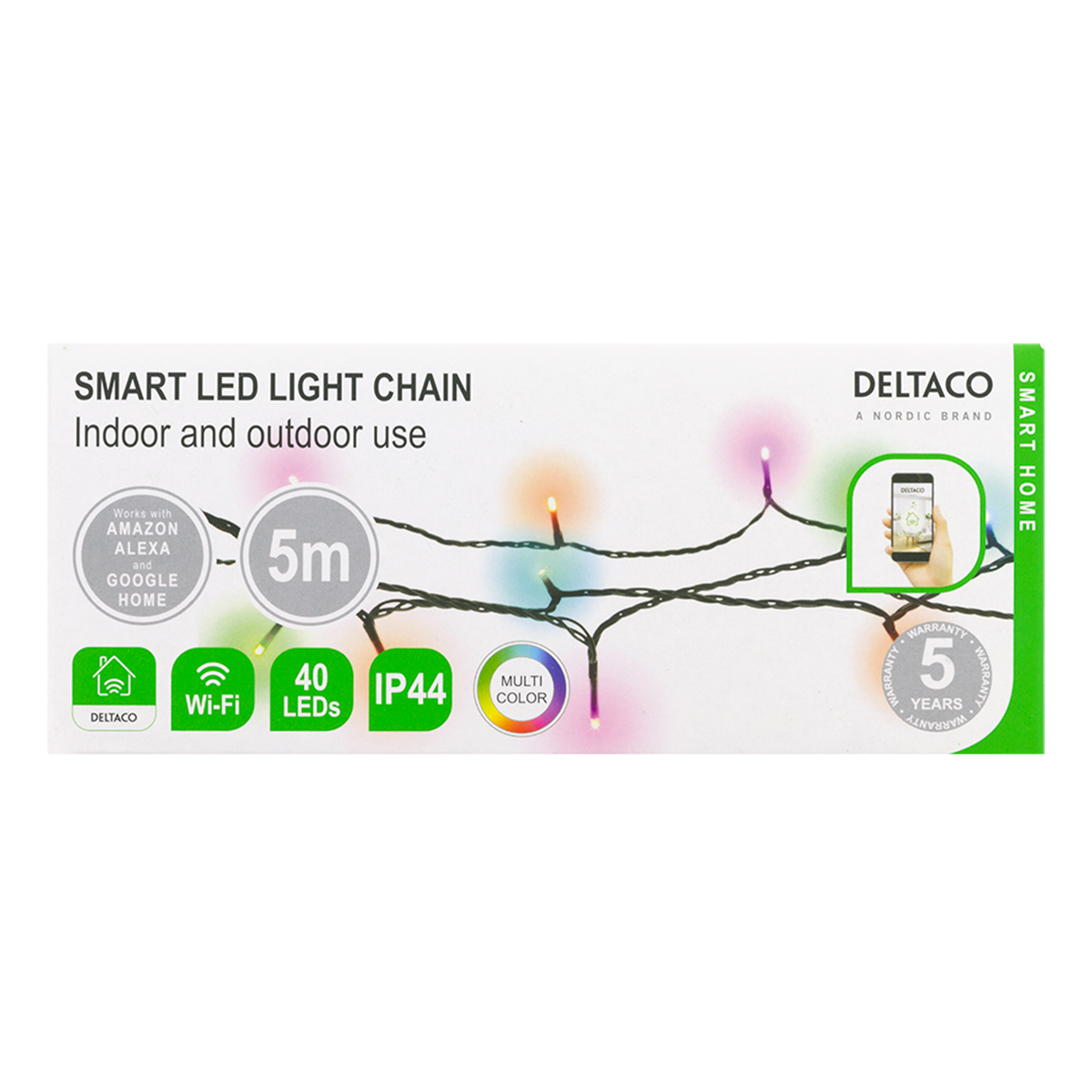 Deltaco Smart Home WiFi-styrd ljusslinga, flera färger, 5m