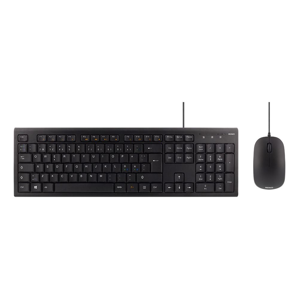 Deltaco Tangentbords-kit med mus, PAN Nordisk layout, USB, svart