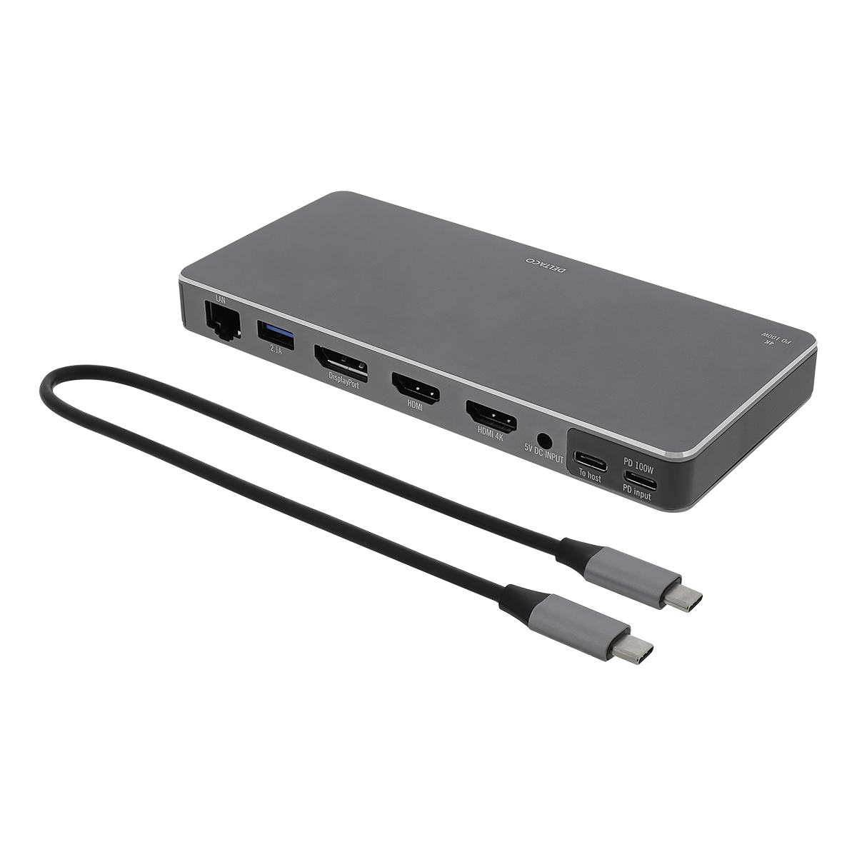Deltaco USB-C Dockningsstation, 4K HDMI, USB 3.1 100W