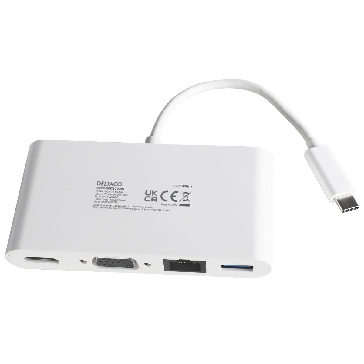 Deltaco USB-C Dockningsstation, USB-A/HDMI/LAN/VGA