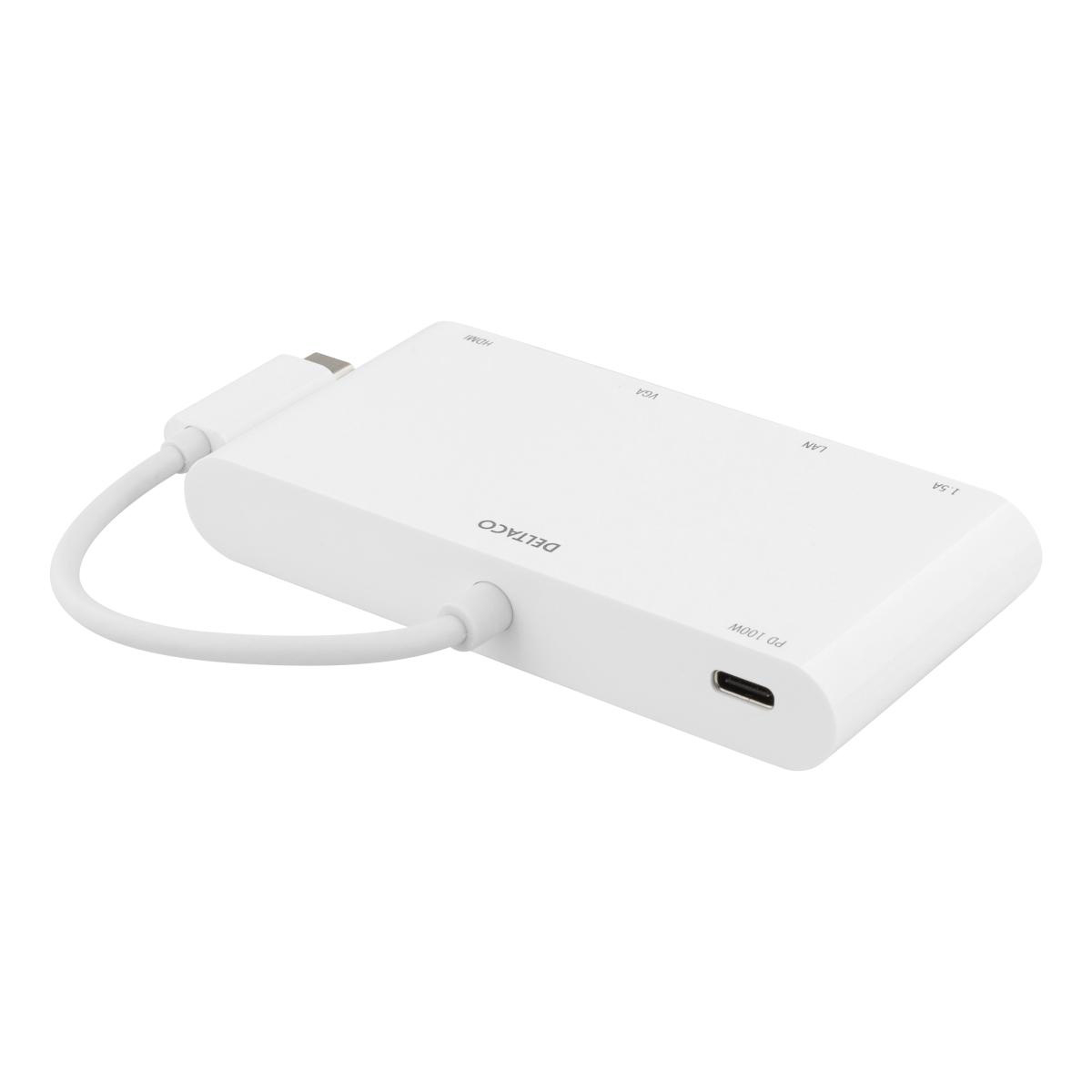 Deltaco USB-C Dockningsstation, USB-A/HDMI/LAN/VGA