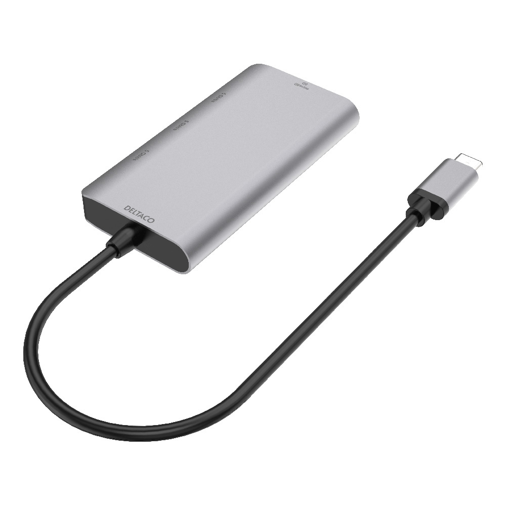 Deltaco USB-C hubb med SD/MicroSD-kortläsare, 3xUSB
