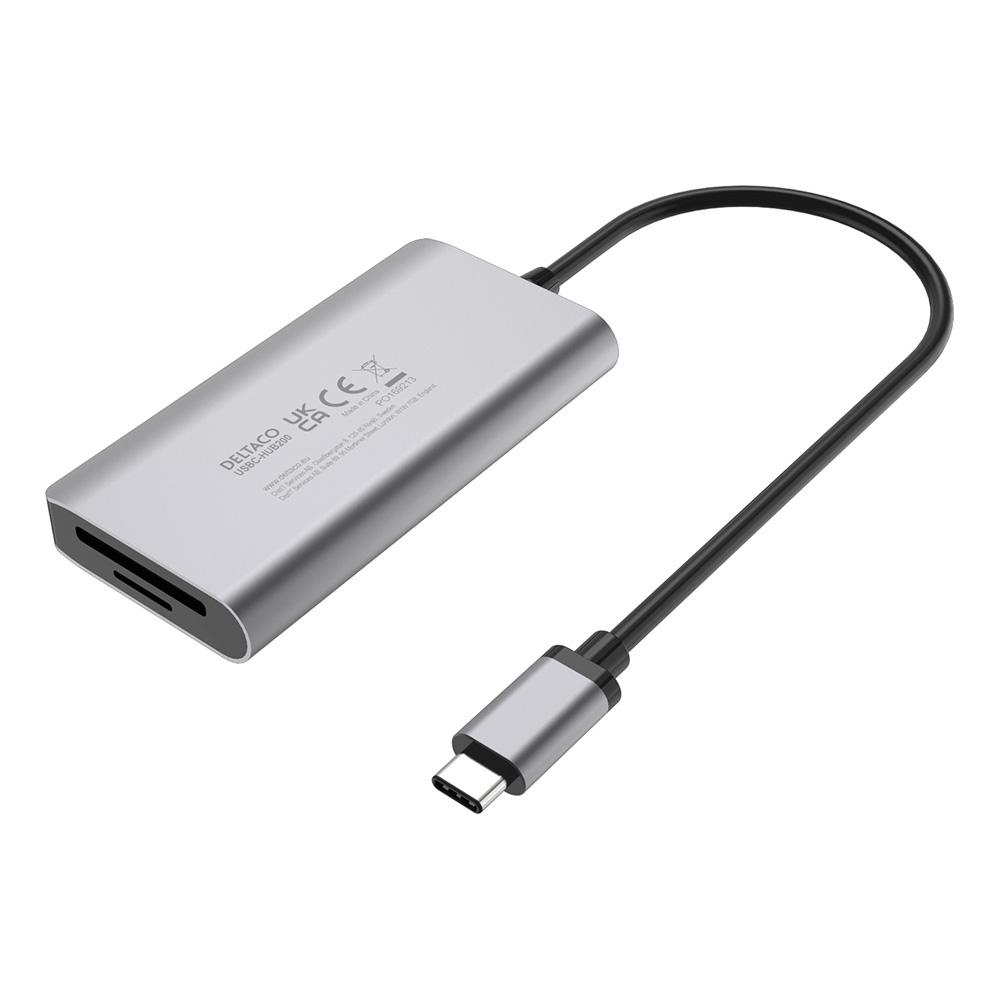 Deltaco USB-C hubb med SD/MicroSD-kortläsare, 3xUSB