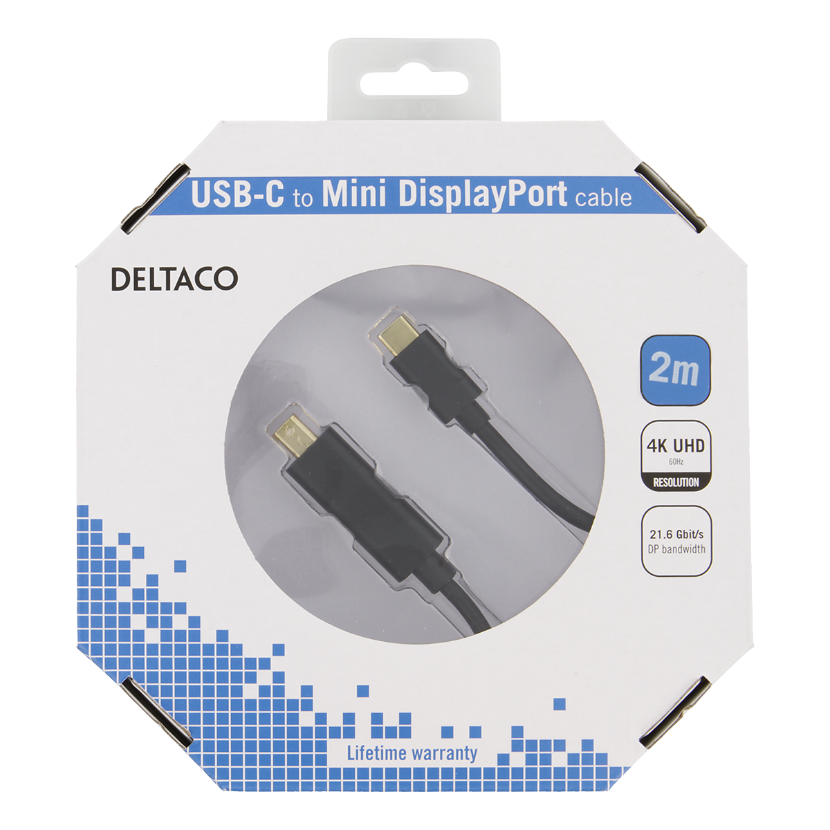 Deltaco USB-C till MiniDP kabel, 3840x2160, 60Hz, 2m, svart