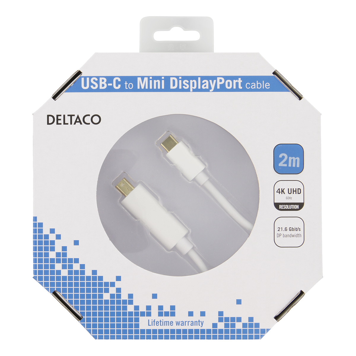 Deltaco USB-C till MiniDP-kabel, 3840x2160 60Hz, 2m, vit