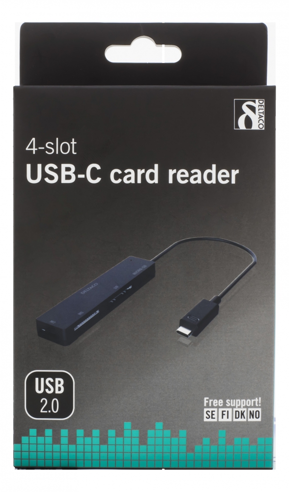 DELTACO USB 2.0 minneskortläsare, USB-C, 4-fack, svart
