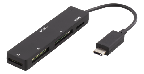 DELTACO USB 2.0 minneskortläsare, USB-C, 4-fack, svart