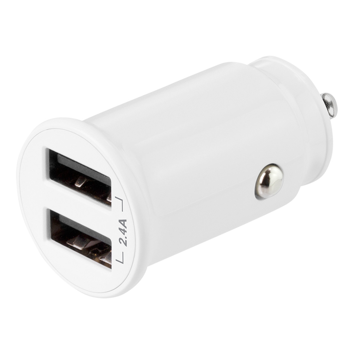 Deltaco billaddare med dubbla USB-A uttag, 12-24V, 12W, vit