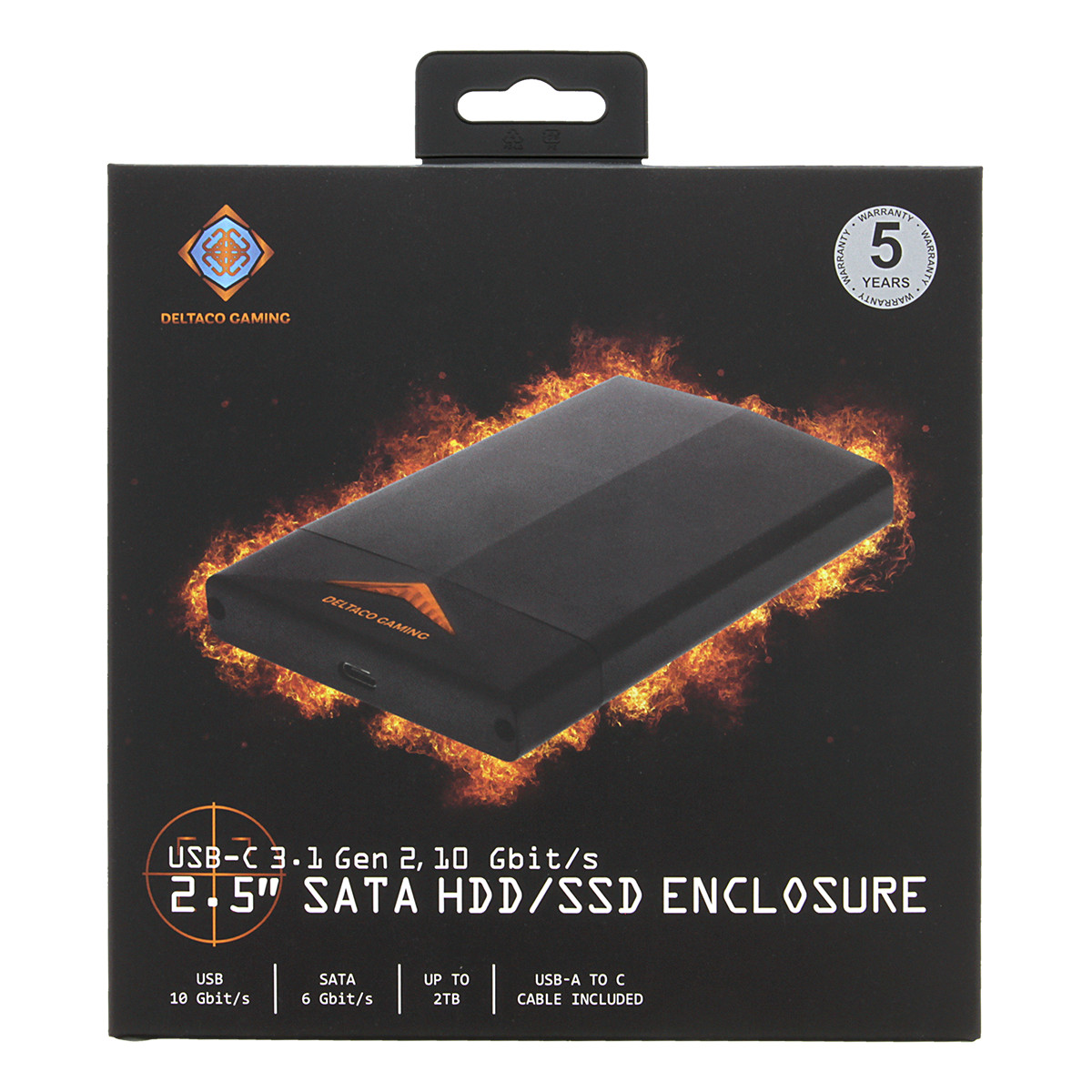 DELTACO GAMING 2.5" SATA HDD enclosure, aluminum, LED, USBC, USB 3.0