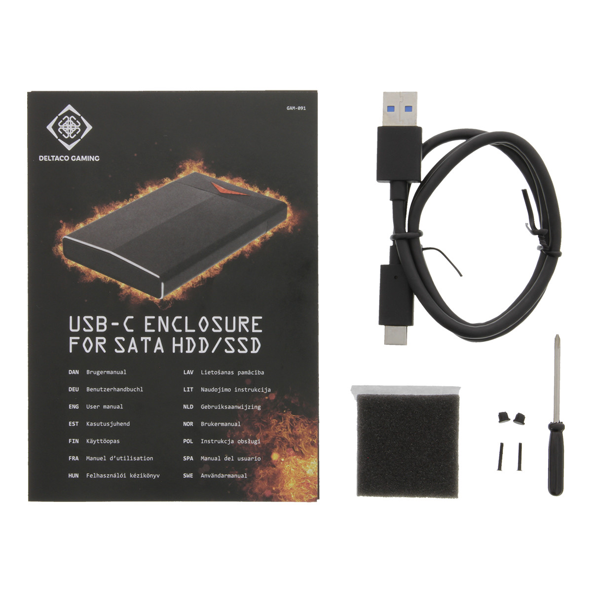 Deltaco gaming, 2.5" Sata HDD/SSD kabinett, LED, svart