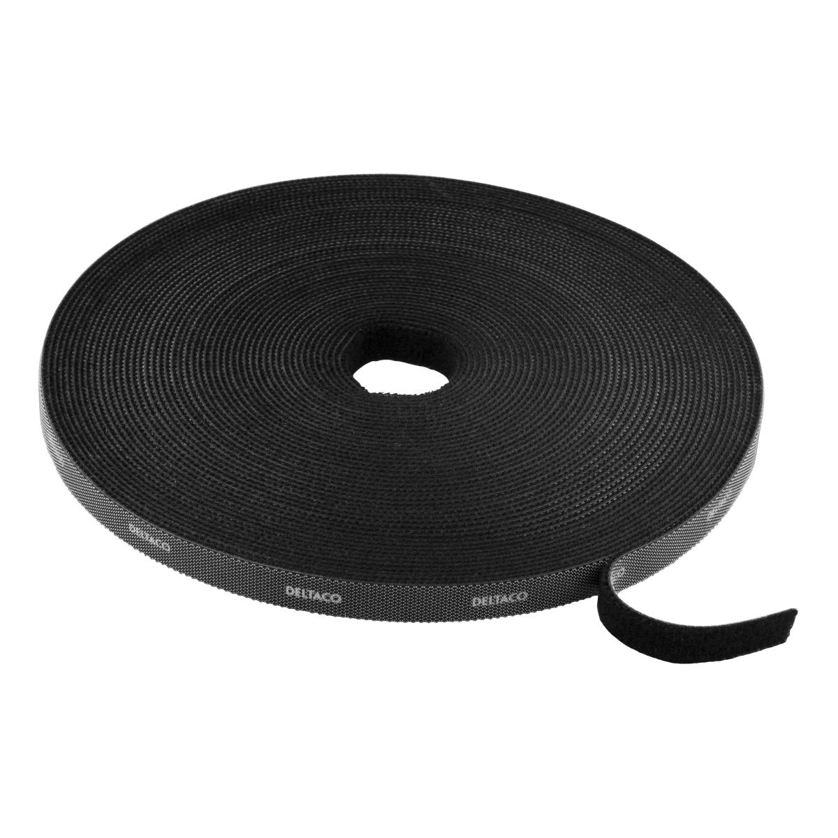 Deltaco kardborrband på rulle, bredd 10mm, 25m, svart