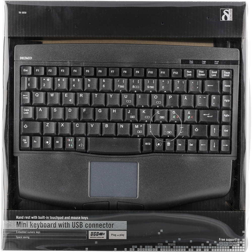 Deltaco minitangentbord med touchpad svart, USB