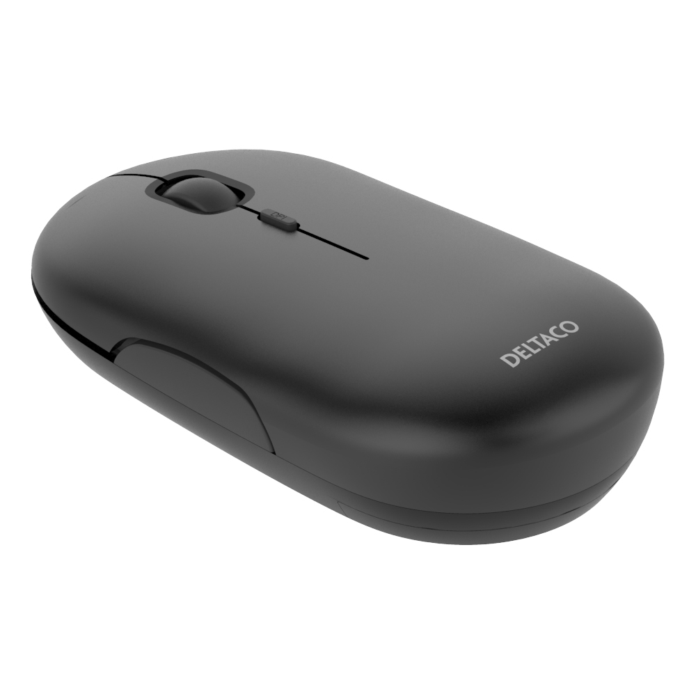 Deltaco trådlös platt mus, optisk, 1600DPI, mörkgrå