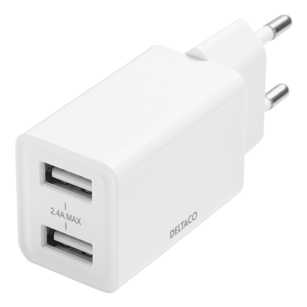 Deltaco väggladdare, 2xUSB-A, 2.4 A, 12W, vit