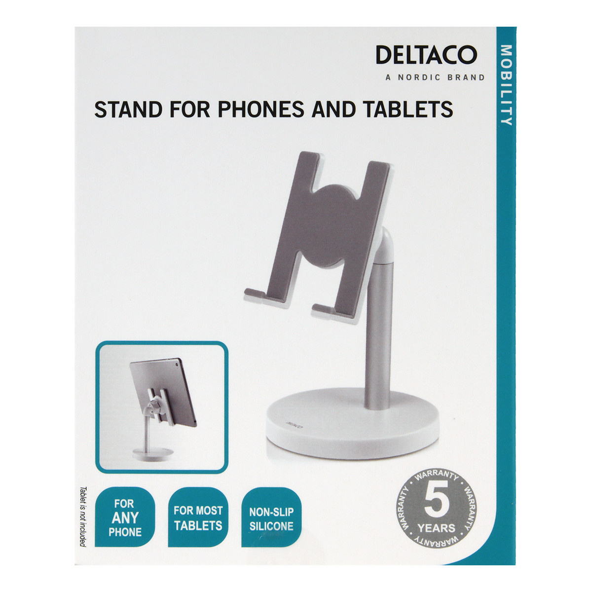 Deltaco skrivbordsstativ för smartphone och surfplatta, vit