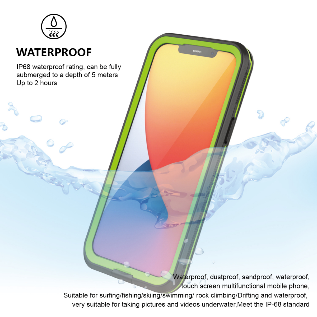 Vattentätt TPU-skal till iPhone 12 Pro Max, IPX68, svart