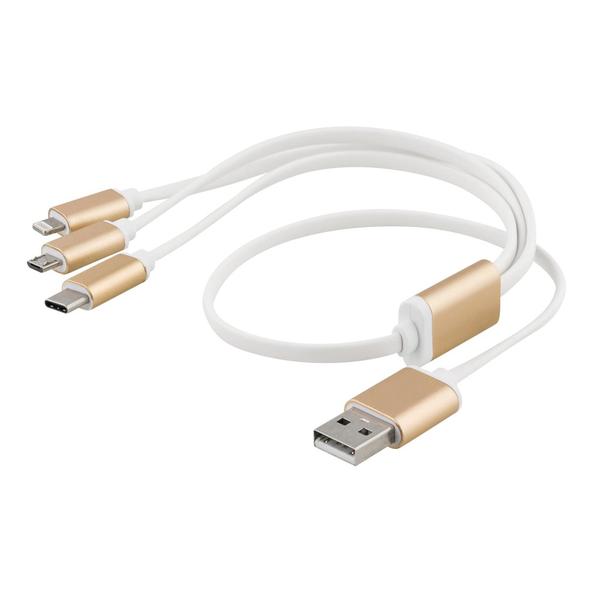 EPZI USB-A Multiladdare, USB-C+Lightning+MicroUSB, 50cm, vit