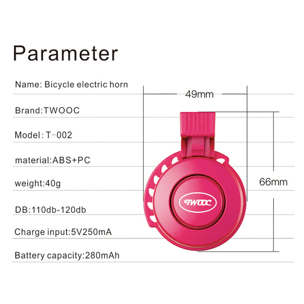 Elektrisk ringklocka med 4 ljudlägen, 100-120 dB, rosa