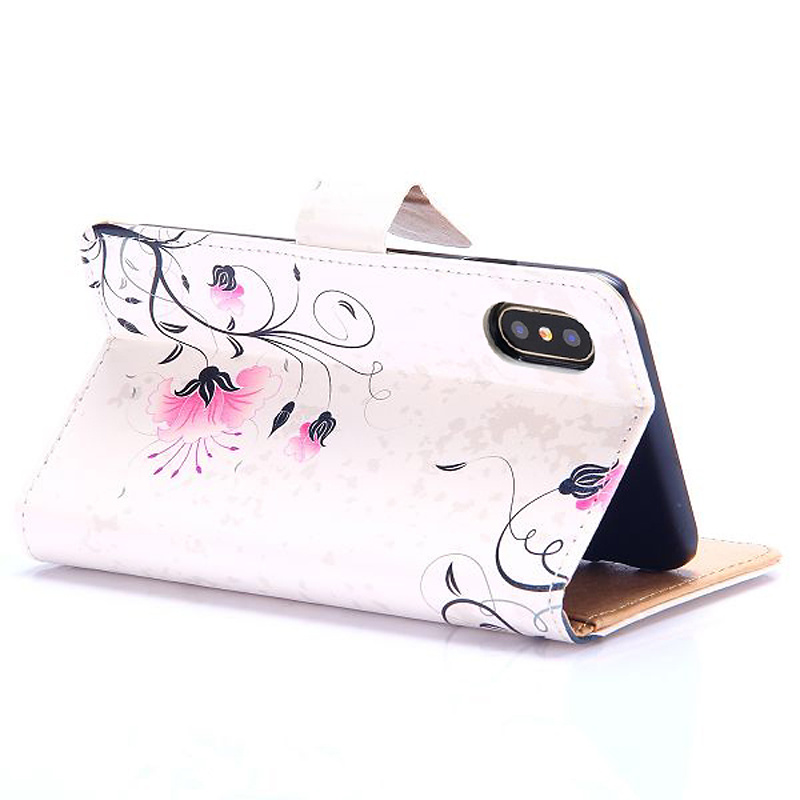 Vackert plånboksfodral med blommor, iPhone X/XS