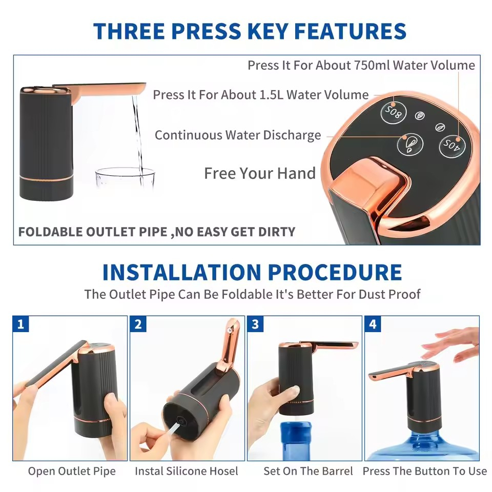 Elektrisk vattenpump med 3 lägen, vit