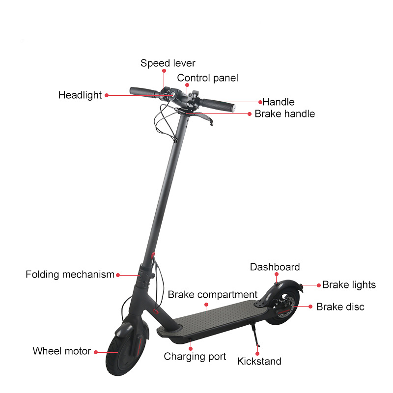 Elscooter 250W med Bluetooth, svart