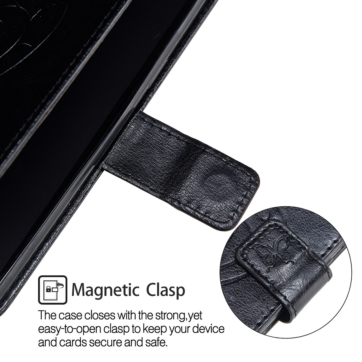 Läderfodral med vristband och stöd, Samsung Galaxy S9, svart
