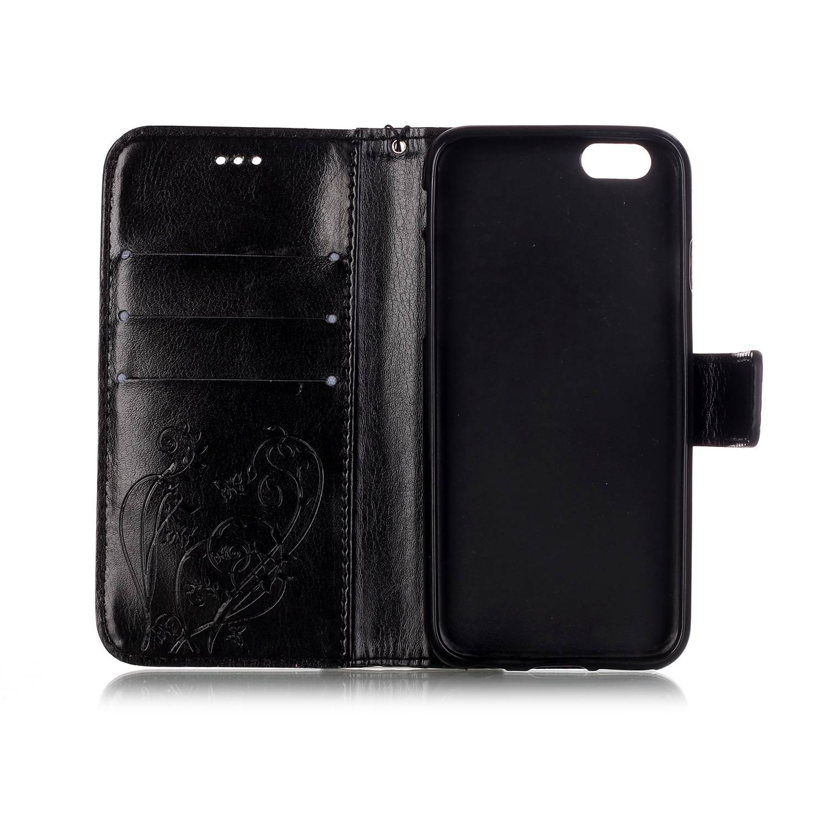 Embossment läderfodral med vristband till iPhone 6/7/8, svart