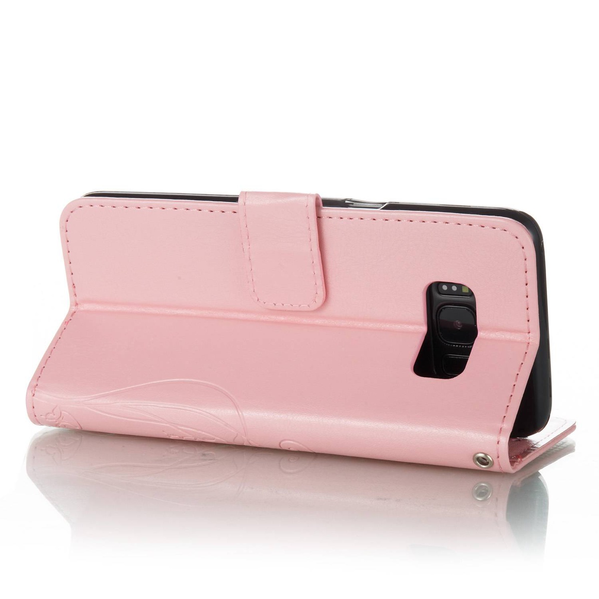 Läderfodral med vristband och stöd, Samsung Galaxy S8, rosa