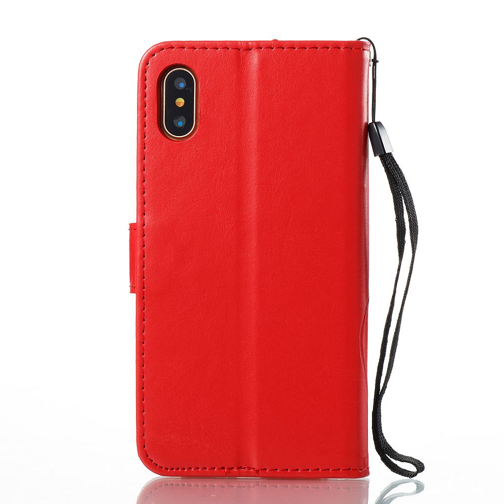 Embossment läderfodral med vristband och stöd, iPhone X/XS, röd