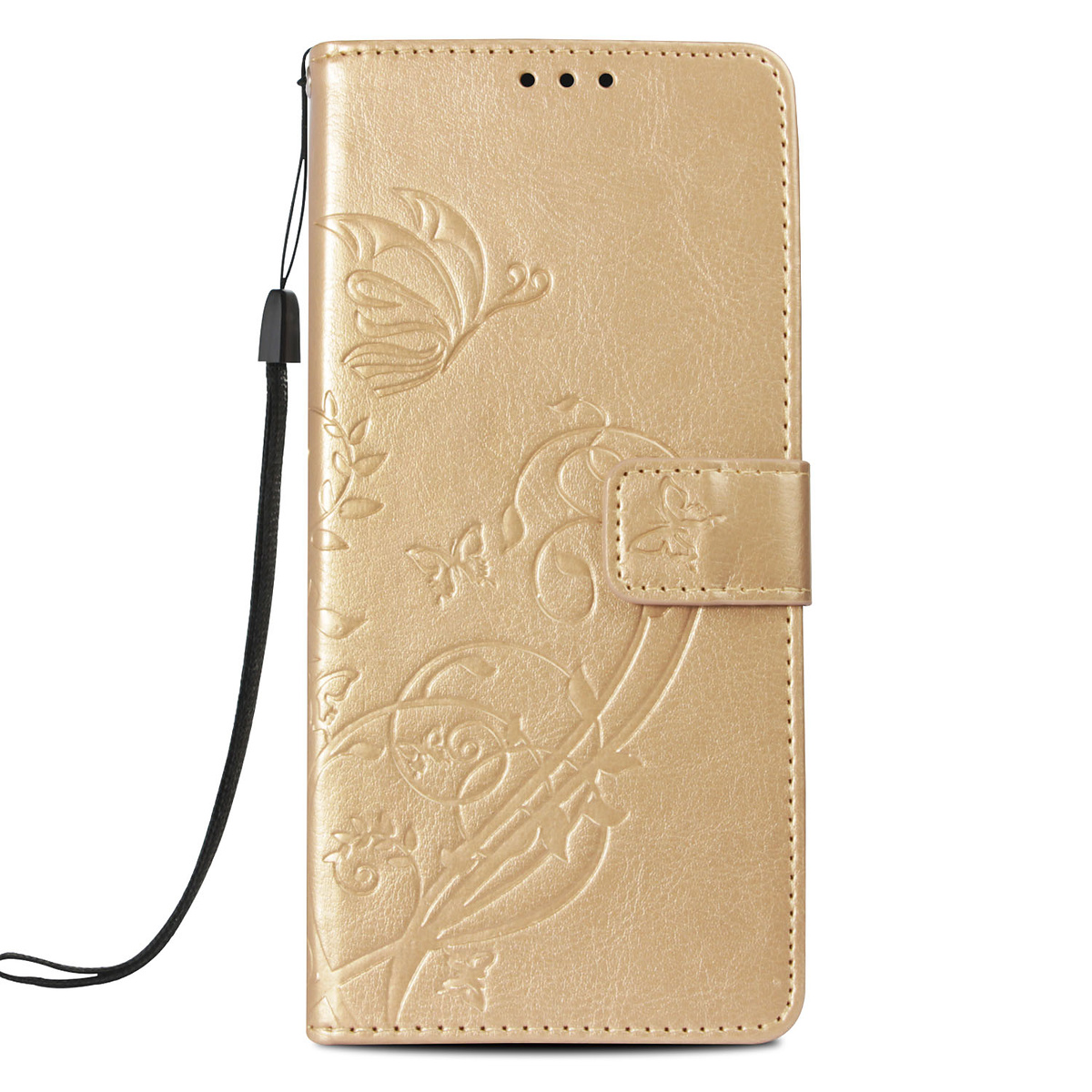 Läderfodral med vristband och stöd, iPhone XR, guld