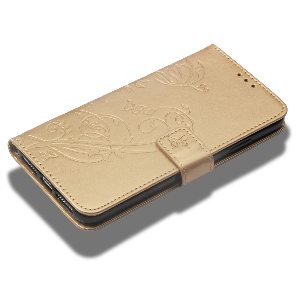 Läderfodral med vristband och stöd, iPhone XR, guld