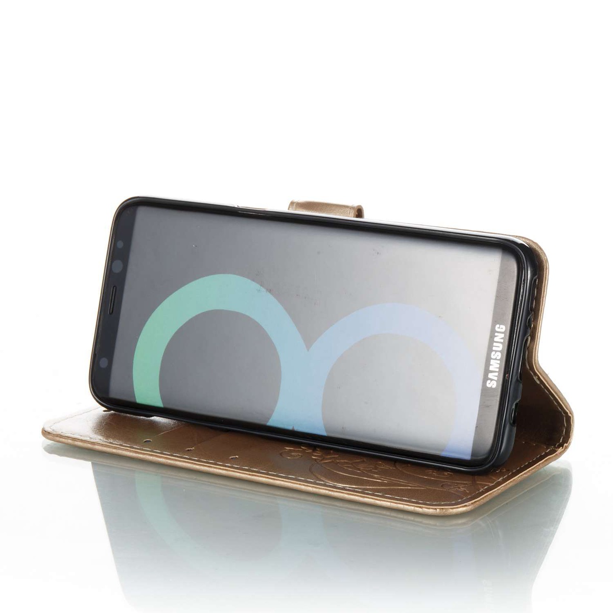 Läderfodral med vristband och stöd, Samsung Galaxy S8, guld