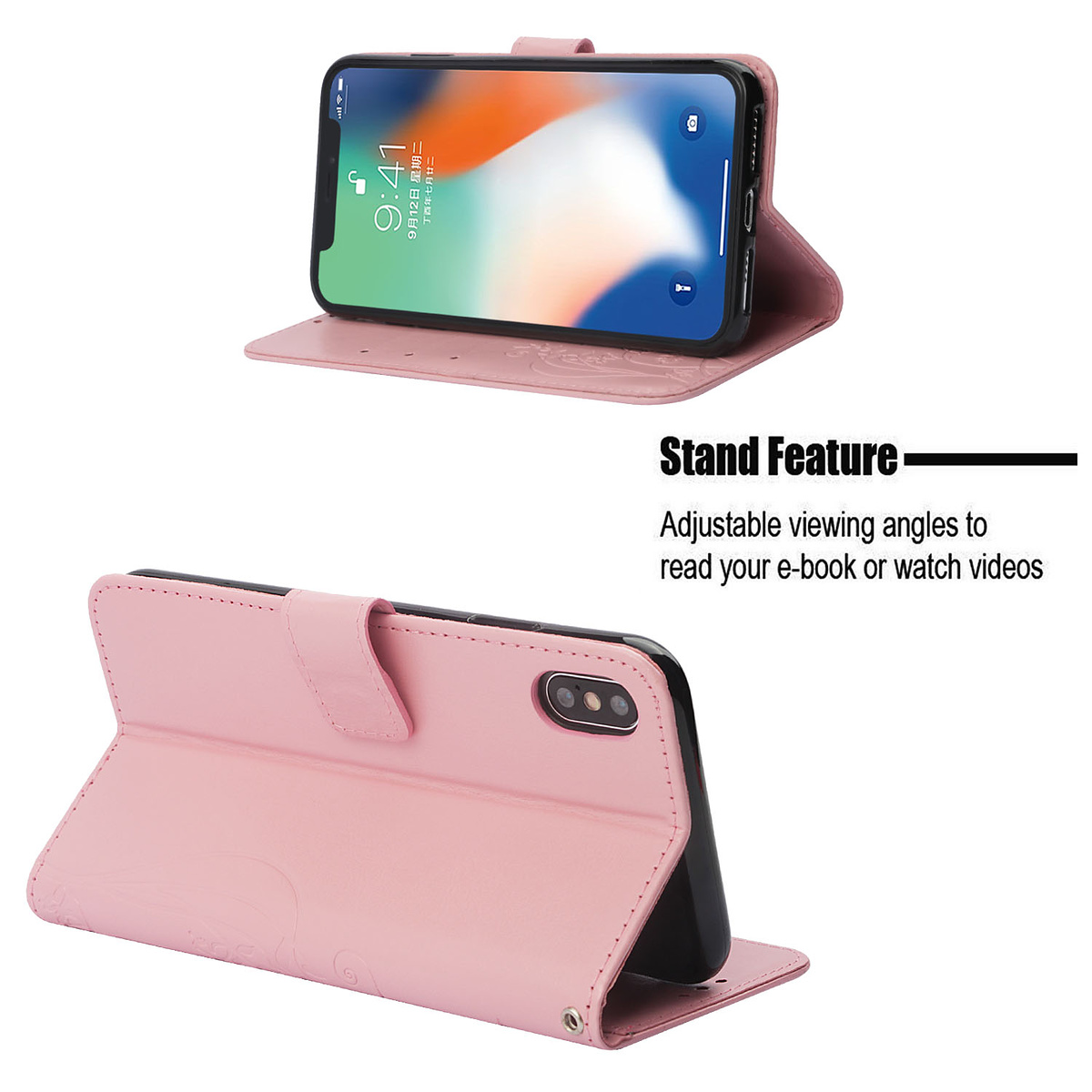 Läderfodral med stöd, iPhone XS Max, rosa