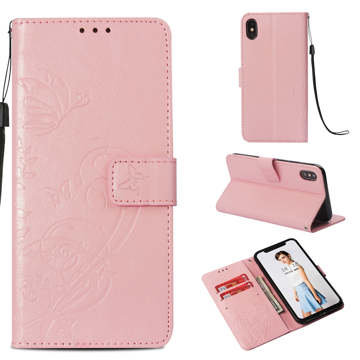 Läderfodral med stöd, iPhone XS Max, rosa