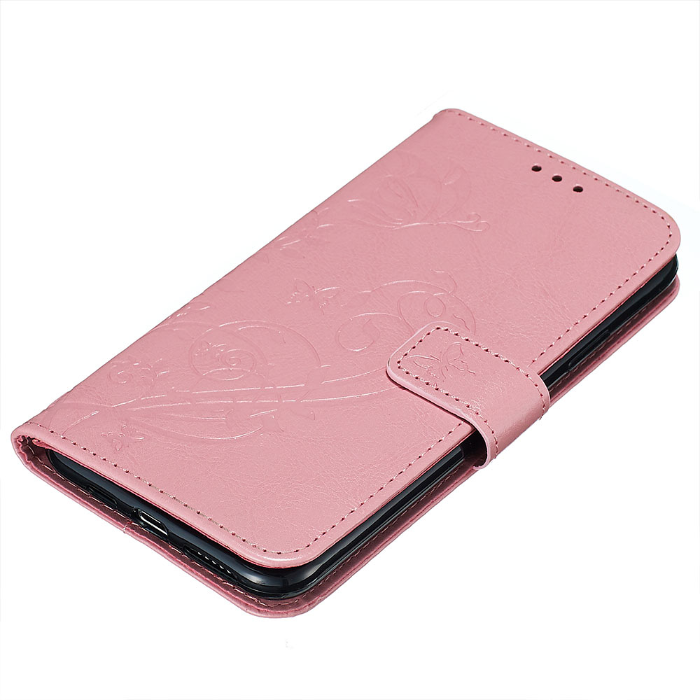 Embossment läderfodral med vristband/stöd, iPhone 11 Pro Max, rosa