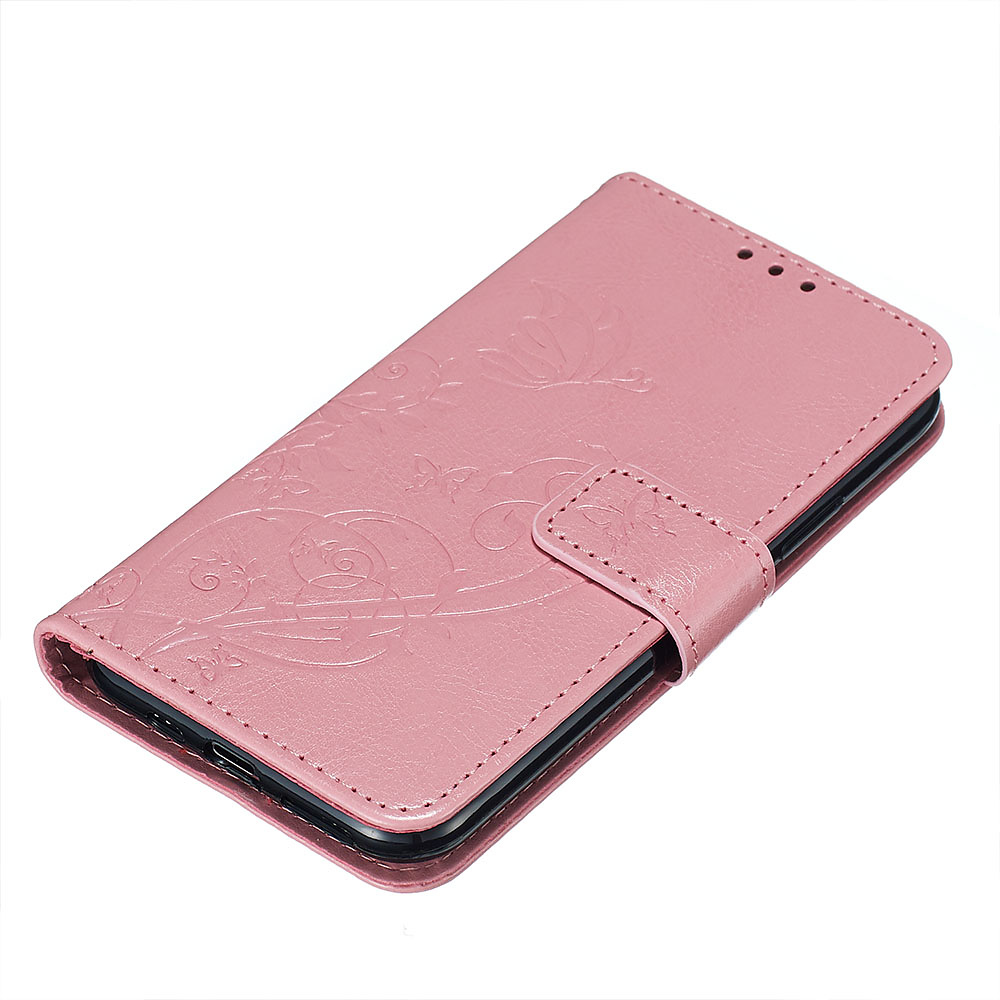 Embossment läderfodral med vristband/stöd, iPhone 11 Pro, rosa