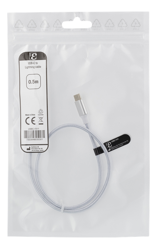 EPZI USB-C till Lightning-kabel, tygklädd, 0.5m