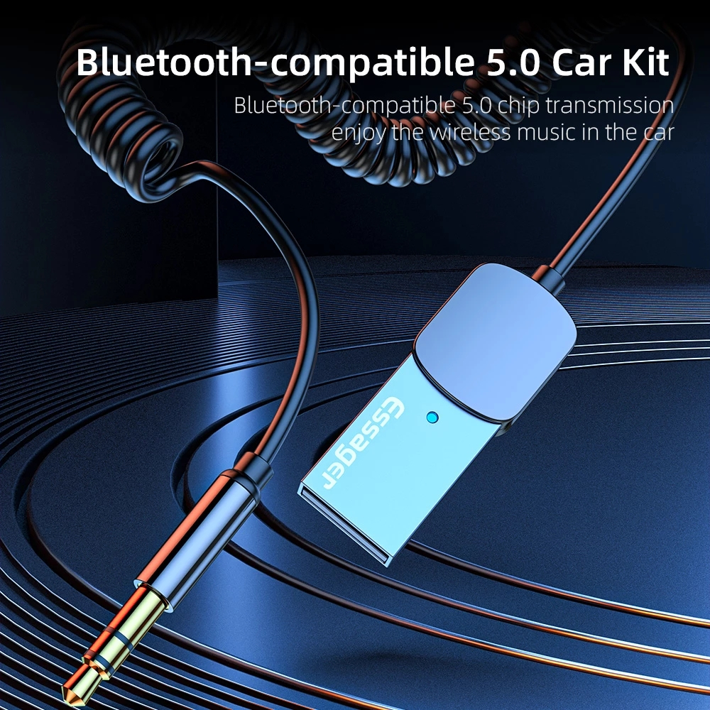 Essager USB till 3.5mm Bluetooth-adapter, v5.0, 35cm, svart
