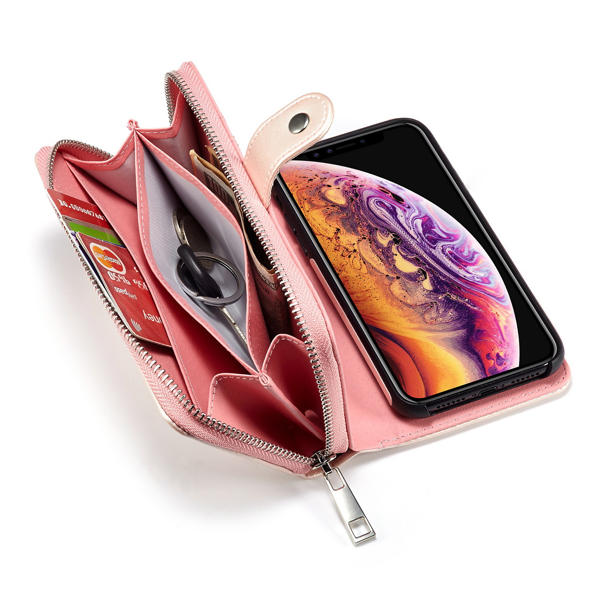 Exklusivt plånboksfodral med magnetskal, iPhone X/XS, rosa