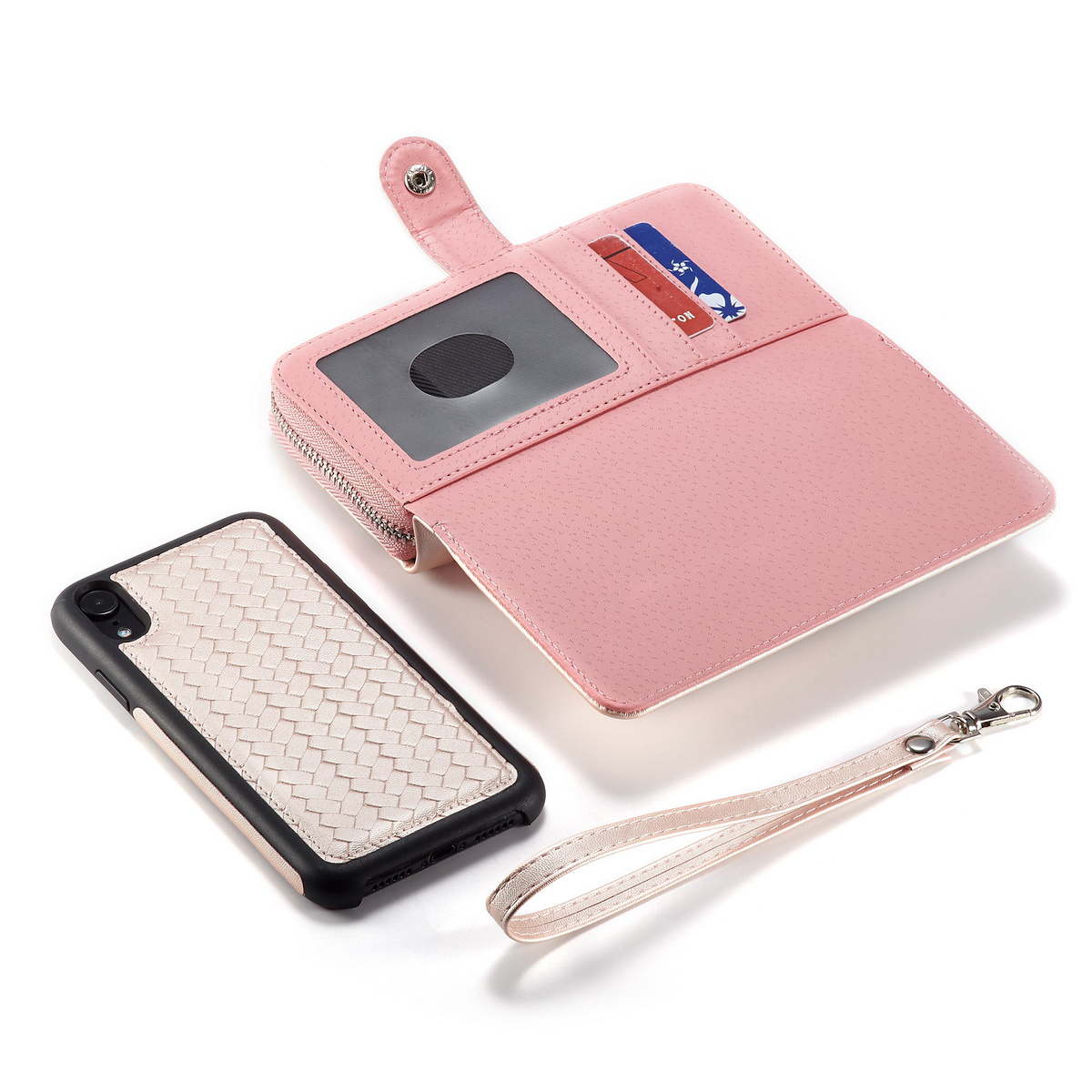Exklusivt plånboksfodral med magnetskal, iPhone X/XS, rosa