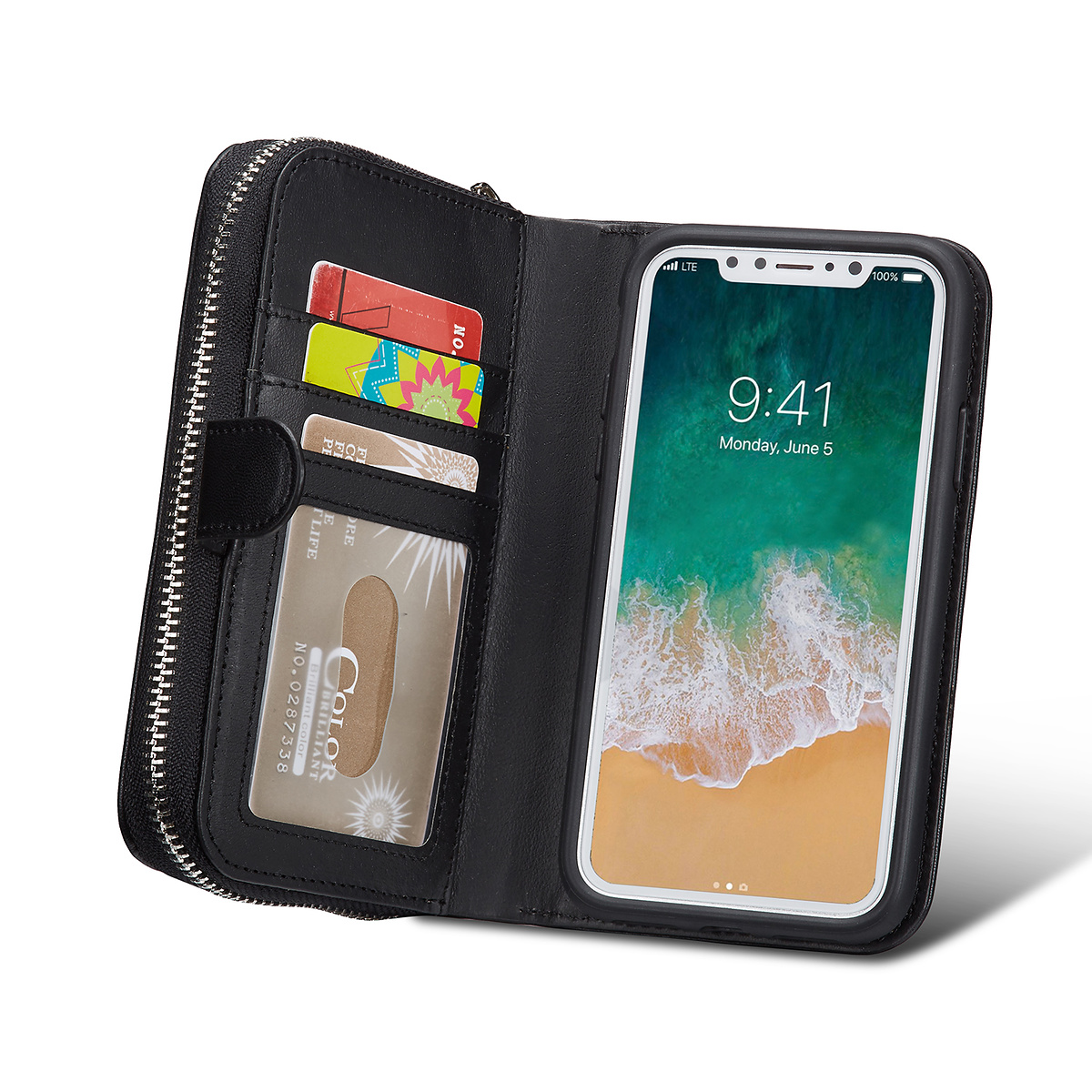 Exklusivt plånboksfodral med magnetskal, iPhone X/XS, svart