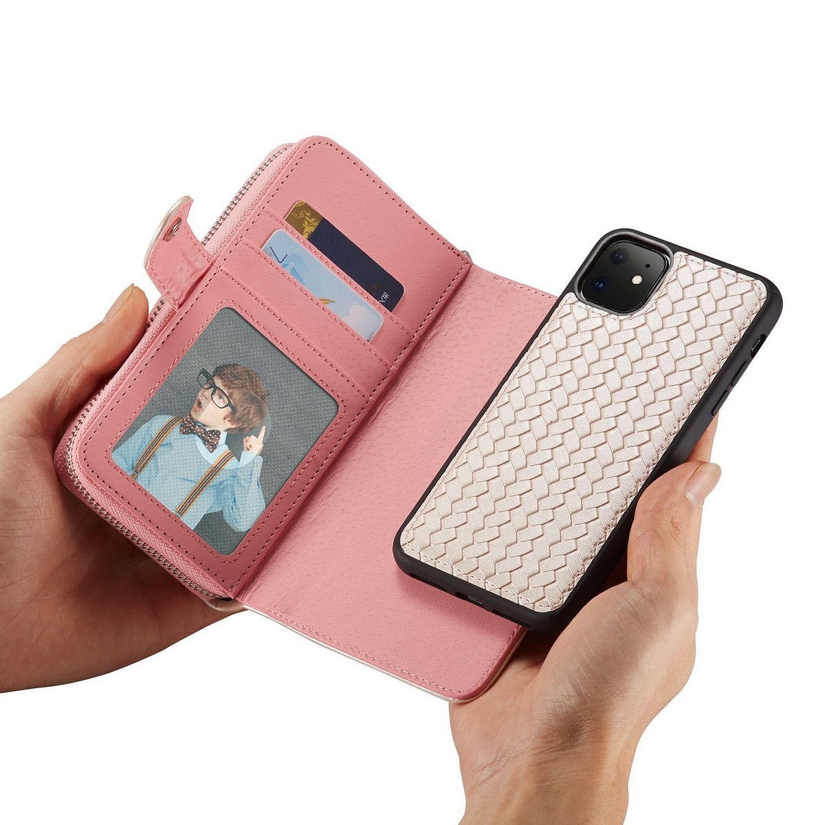 Exklusivt plånboksfodral med magnetskal, iPhone 11, rosa