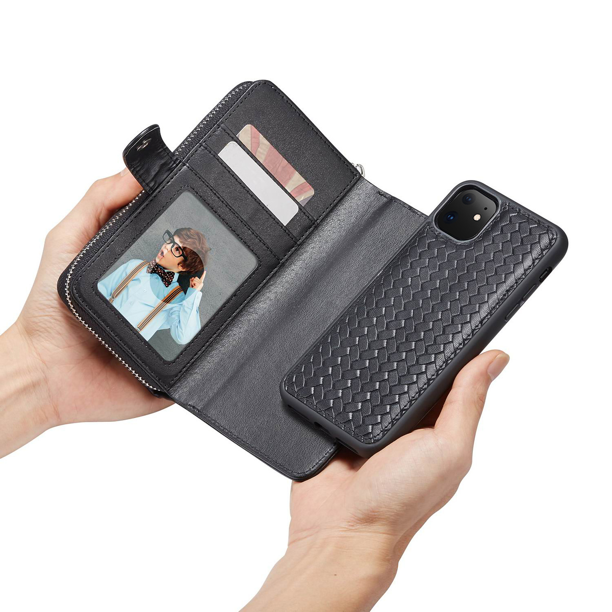 Exklusivt plånboksfodral med magnetskal, iPhone 11, svart