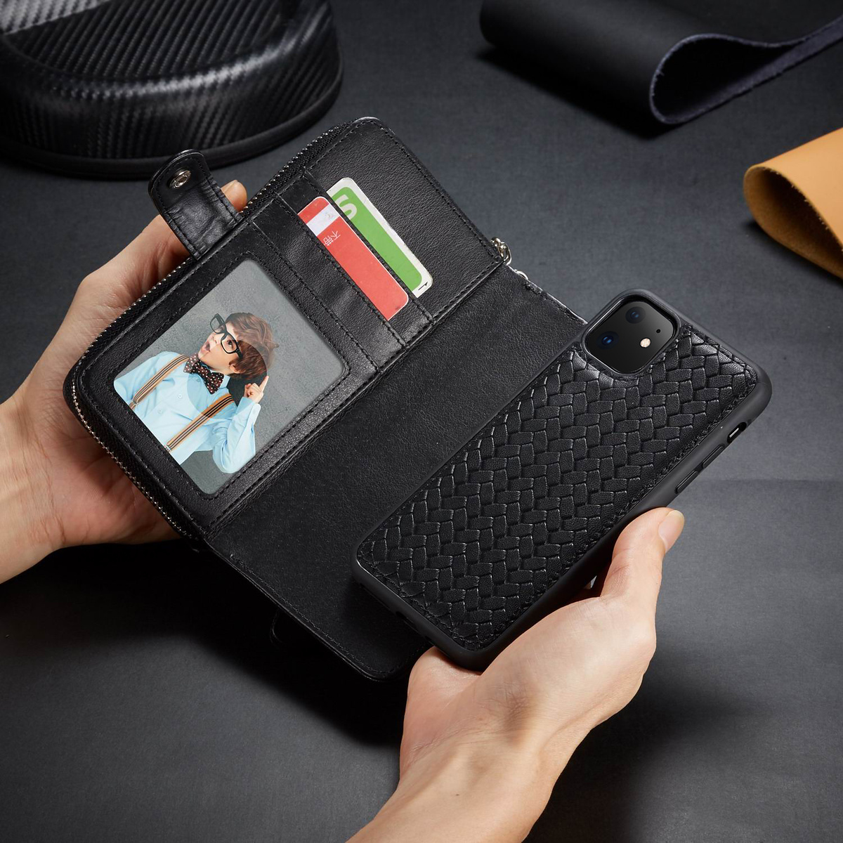 Exklusivt plånboksfodral med magnetskal, iPhone 11, svart